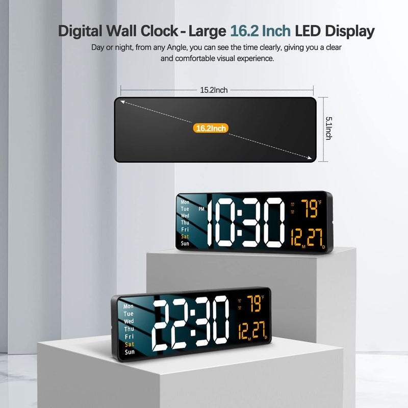 COYRASTH Modern 16 Large Digital Wall Clock with Remote Control LED Display AutoDimming Countdown Temperature Calendar1224Hr FormatSilent Wall Clock for Home Office or Gym Use Multicolor - Image 2