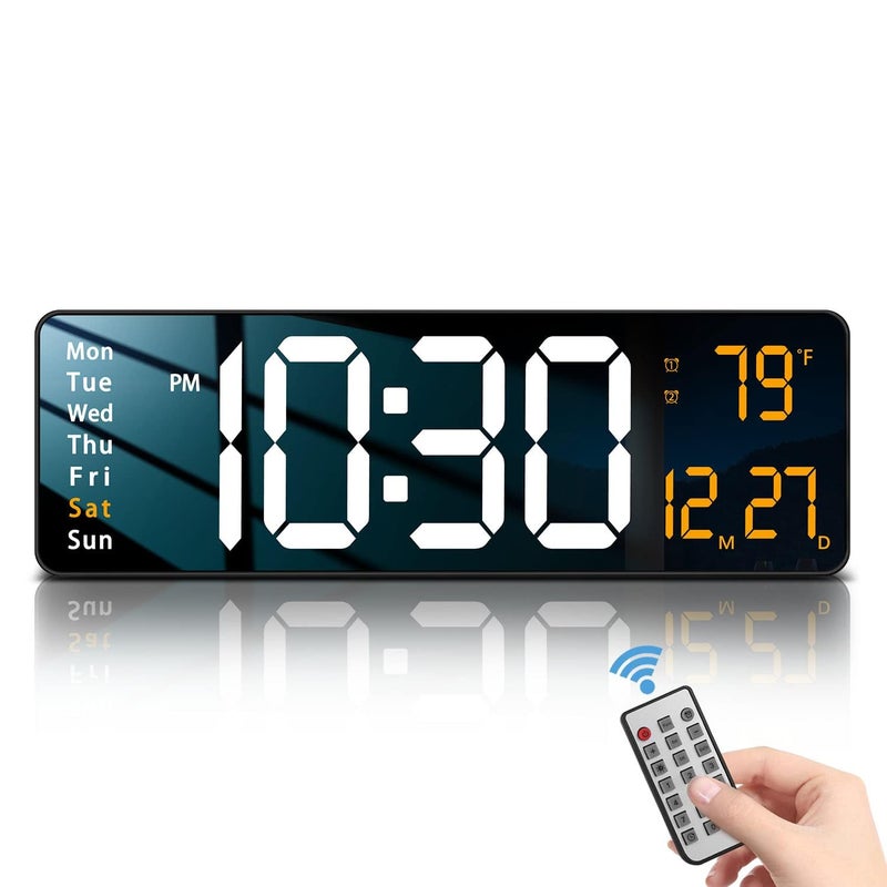 COYRASTH Modern 16 Large Digital Wall Clock with Remote Control LED Display AutoDimming Countdown Temperature Calendar1224Hr FormatSilent Wall Clock for Home Office or Gym Use Multicolor - Image 1