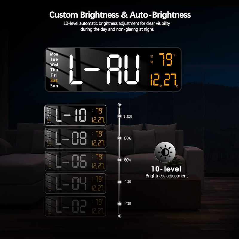 COYRASTH Modern 16 Large Digital Wall Clock with Remote Control LED Display AutoDimming Countdown Temperature Calendar1224Hr FormatSilent Wall Clock for Home Office or Gym Use Multicolor - Image 5