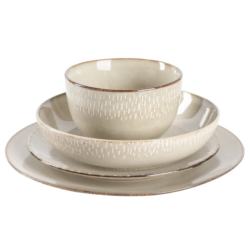 Gibson Elite Matisse 16-Piece Double Bowl Dinnerware Set â€“ Service for 4, Taupe Stoneware Plates and Bowls - Image 3