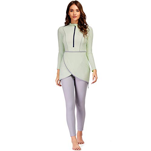 YONGSEN 2024 Women Modest Muslim Swimwear Patchwork Hijab Sport Long Sleeves Swimsuit 3pcs Islamic Burkinis Wear Bathing Suit (3X-Large,Silver) - Image 5