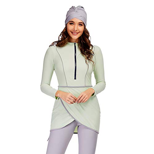 YONGSEN 2024 Women Modest Muslim Swimwear Patchwork Hijab Sport Long Sleeves Swimsuit 3pcs Islamic Burkinis Wear Bathing Suit (3X-Large,Silver) - Image 1