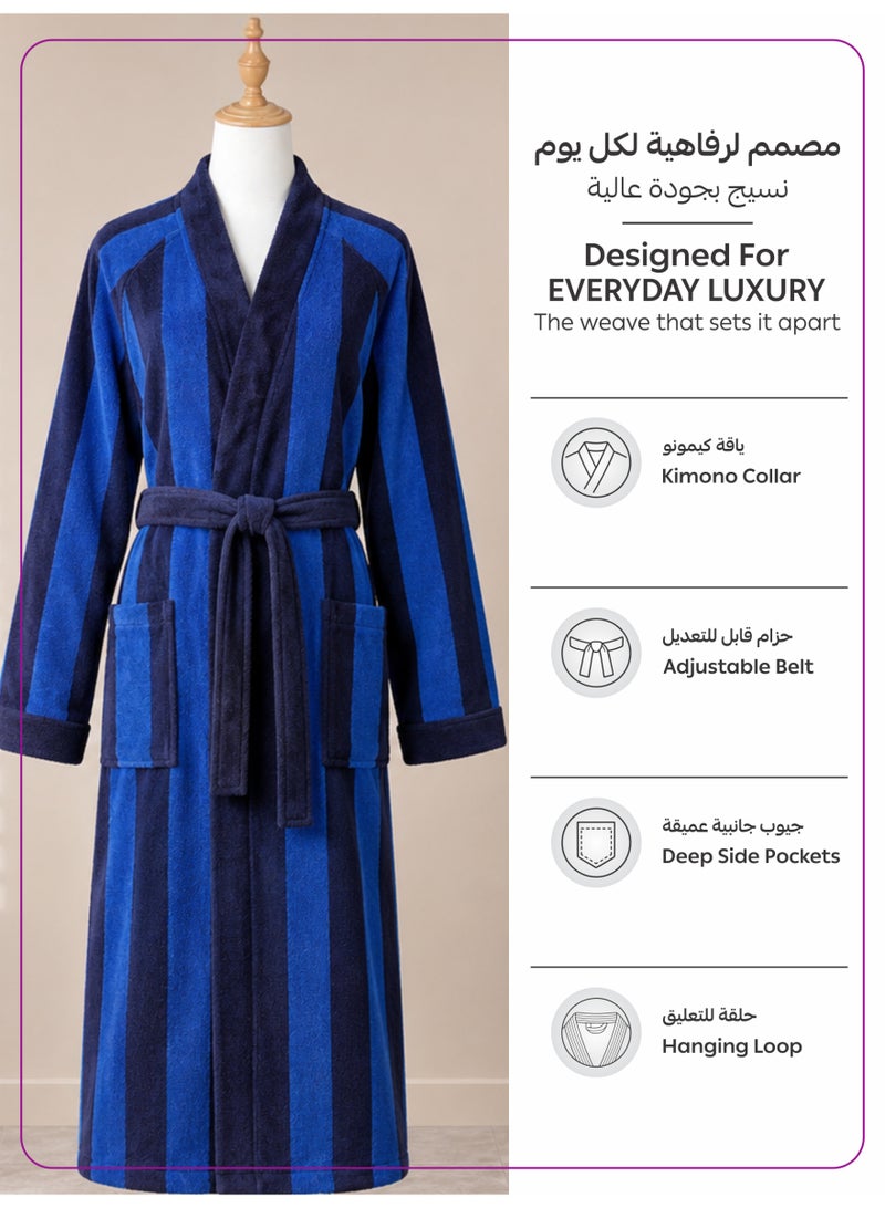 Donetella Striped Bathrobe for Men & Women XL Size - 100% Cotton | Kimono Collar, Highly Absorbent, Quick Dry, Soft Spa Robe with Belt & Pockets - 380 GSM, Everyday Use - Image 4