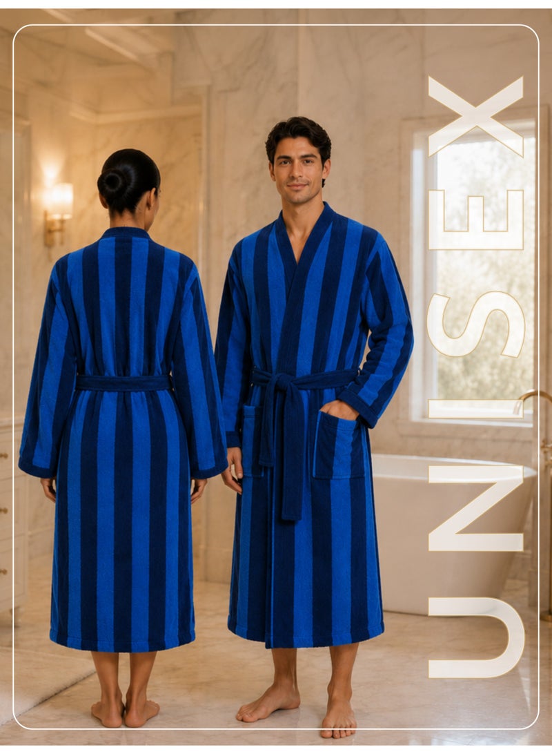 Donetella Striped Bathrobe for Men & Women XL Size - 100% Cotton | Kimono Collar, Highly Absorbent, Quick Dry, Soft Spa Robe with Belt & Pockets - 380 GSM, Everyday Use - Image 3