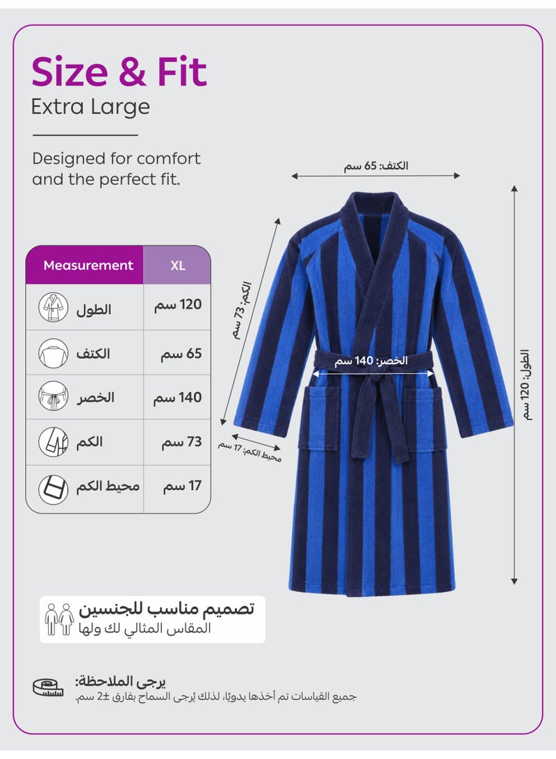 Donetella Striped Bathrobe for Men & Women XL Size - 100% Cotton | Kimono Collar, Highly Absorbent, Quick Dry, Soft Spa Robe with Belt & Pockets - 380 GSM, Everyday Use - Image 5