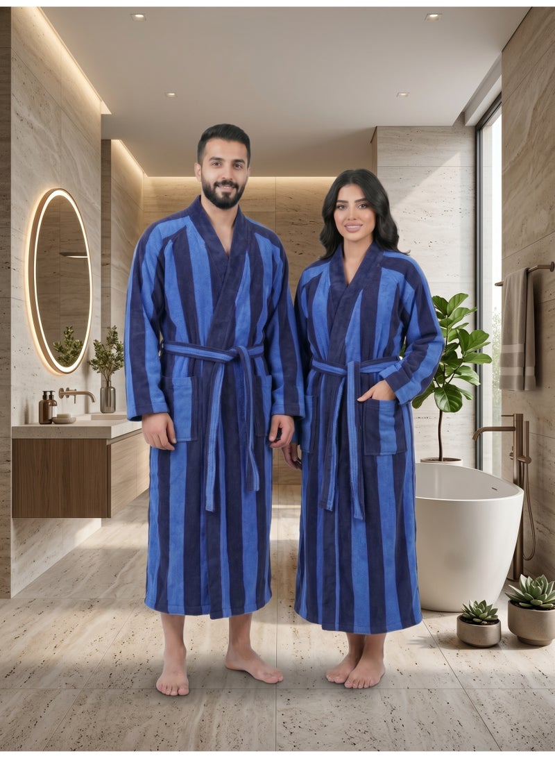 Donetella Striped Bathrobe for Men & Women XL Size - 100% Cotton | Kimono Collar, Highly Absorbent, Quick Dry, Soft Spa Robe with Belt & Pockets - 380 GSM, Everyday Use - Image 1