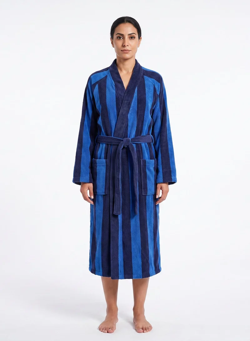 Donetella Striped Bathrobe for Men & Women XL Size - 100% Cotton | Kimono Collar, Highly Absorbent, Quick Dry, Soft Spa Robe with Belt & Pockets - 380 GSM, Everyday Use