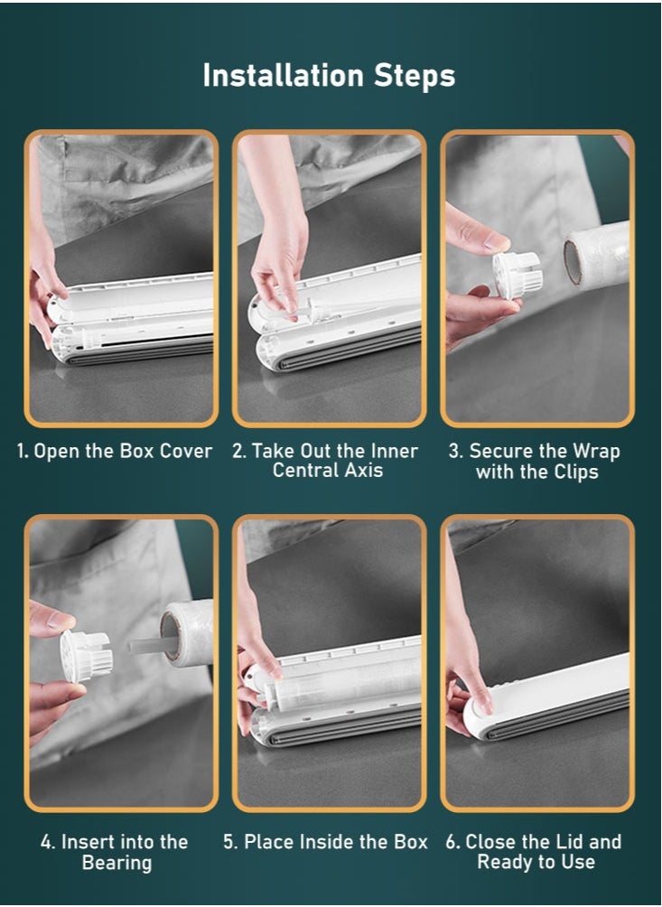 Perfii Food Wrap Dispenser, Reusable Cling Film Dispenser with Slide Cutter for Reusable Foil and Sealing Film Cutter  - Image 3