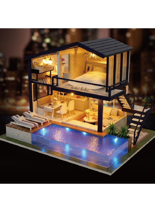 Loquat Wooden Dollhouse with Cover, LED Light and Music for Home Decor Multicolour - Image 5