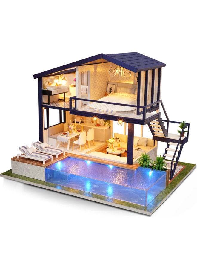 Loquat Wooden Dollhouse with Cover, LED Light and Music for Home Decor Multicolour - Image 1