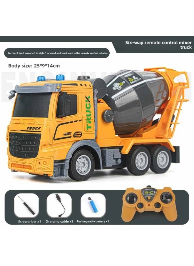 Generic Large Remote Control Engineering Vehicle Four-way Six-way Simulation Electric Mixing Sanitation Children's Toys Gift Factory-Color:6-way Engineering Mixer Truck  - Image 1