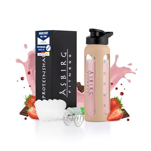 Asbirg Fitness | 24 oz Glass Protein Shaker Bottle – BPA-Free, Leakproof Lid, Stainless Steel Mixing Ball & Silicone Sleeve – Gym Shaker for Smoothies, Shakes & Pre-Workout – Beige - Image 2