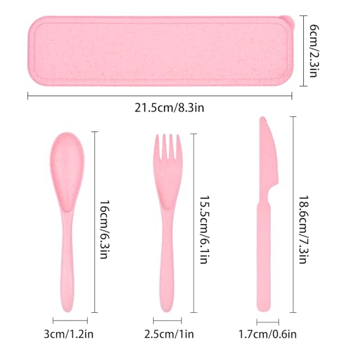 Lnrkai Travel Utensil Set with Case, 2 Sets Reusable Spoon Chopstick Forks Tableware, Portable Cutlery Travel Picnic Camping or Daily Use ((Blue & Pink)) - Image 2