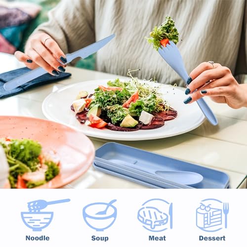 Lnrkai Travel Utensil Set with Case, 2 Sets Reusable Spoon Chopstick Forks Tableware, Portable Cutlery Travel Picnic Camping or Daily Use ((Blue & Pink)) - Image 3