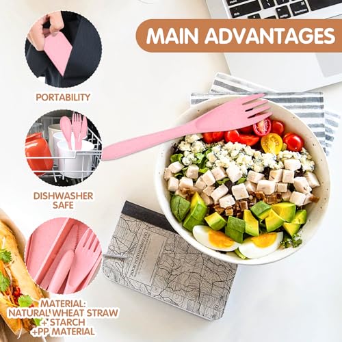 Lnrkai Travel Utensil Set with Case, 2 Sets Reusable Spoon Chopstick Forks Tableware, Portable Cutlery Travel Picnic Camping or Daily Use ((Blue & Pink)) - Image 5
