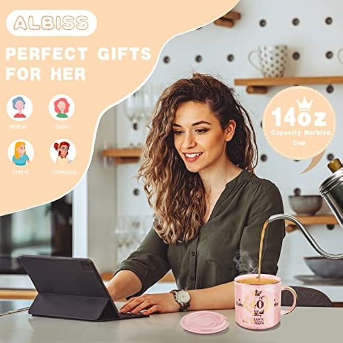 ALBISS كوب قهوة هدية عيد ميلاد المرأة الأربعين 400 مل رخام مع طباعة ذهبية رائعة إصدار محدود لعيد الميلاد الأربعين للنساء أفضل صديقة زوجة أخت زميلة صندوق هدايا جميل - Image 3