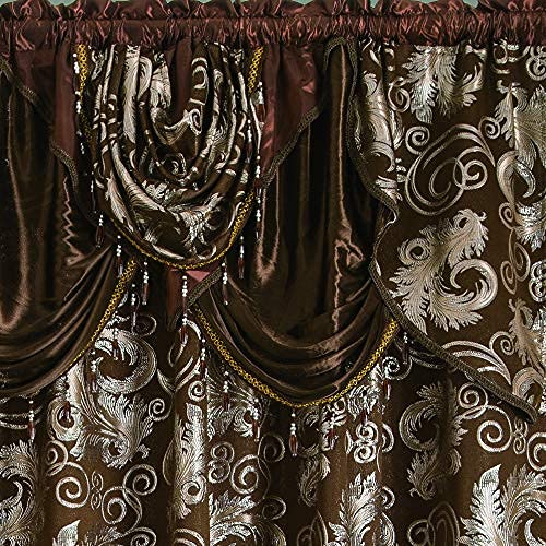 GLORY RUGS Jacquard Luxury Window 2 Panel Set Brown Curtain with Attached Valance and Backing Bedroom Living Room Dining 2 Curtains 55x84 inches Each Jana - Image 3