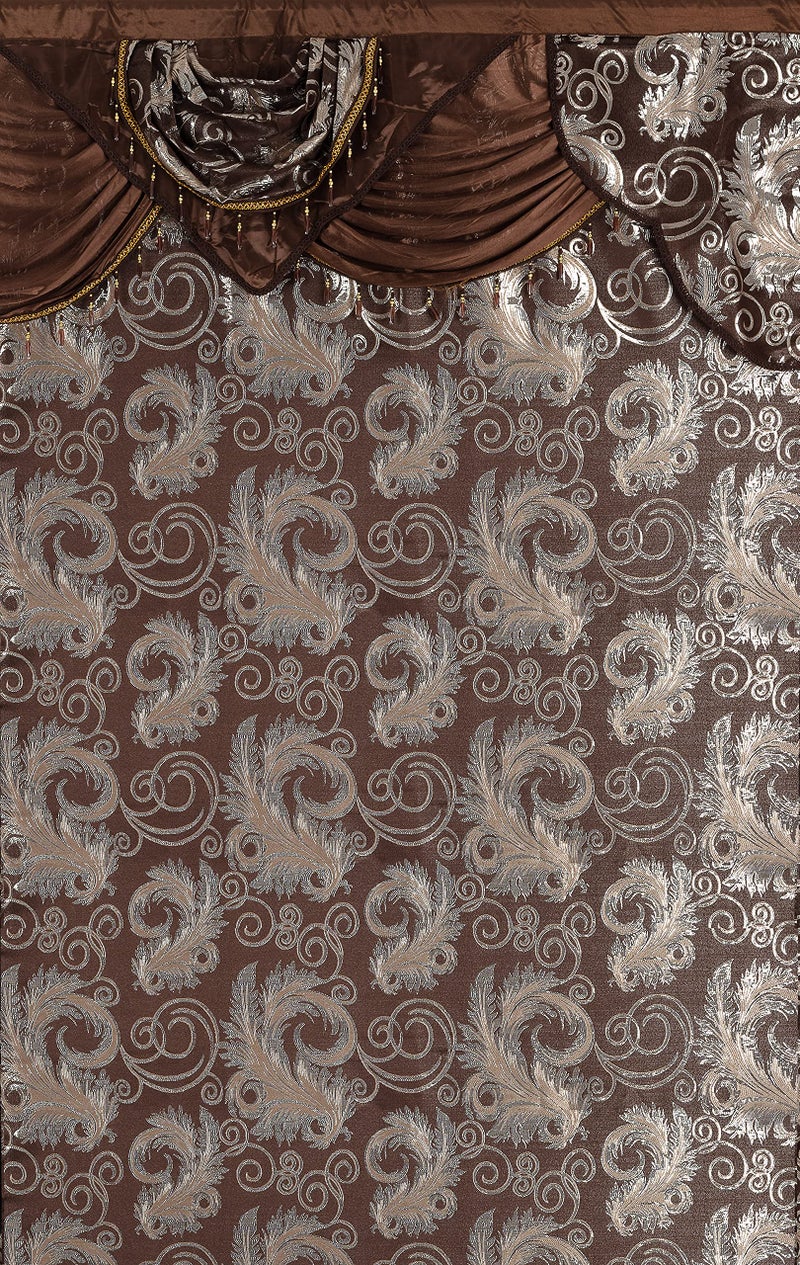 GLORY RUGS Jacquard Luxury Window 2 Panel Set Brown Curtain with Attached Valance and Backing Bedroom Living Room Dining 2 Curtains 55x84 inches Each Jana - Image 2