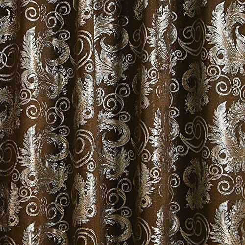 GLORY RUGS Jacquard Luxury Window 2 Panel Set Brown Curtain with Attached Valance and Backing Bedroom Living Room Dining 2 Curtains 55x84 inches Each Jana - Image 4