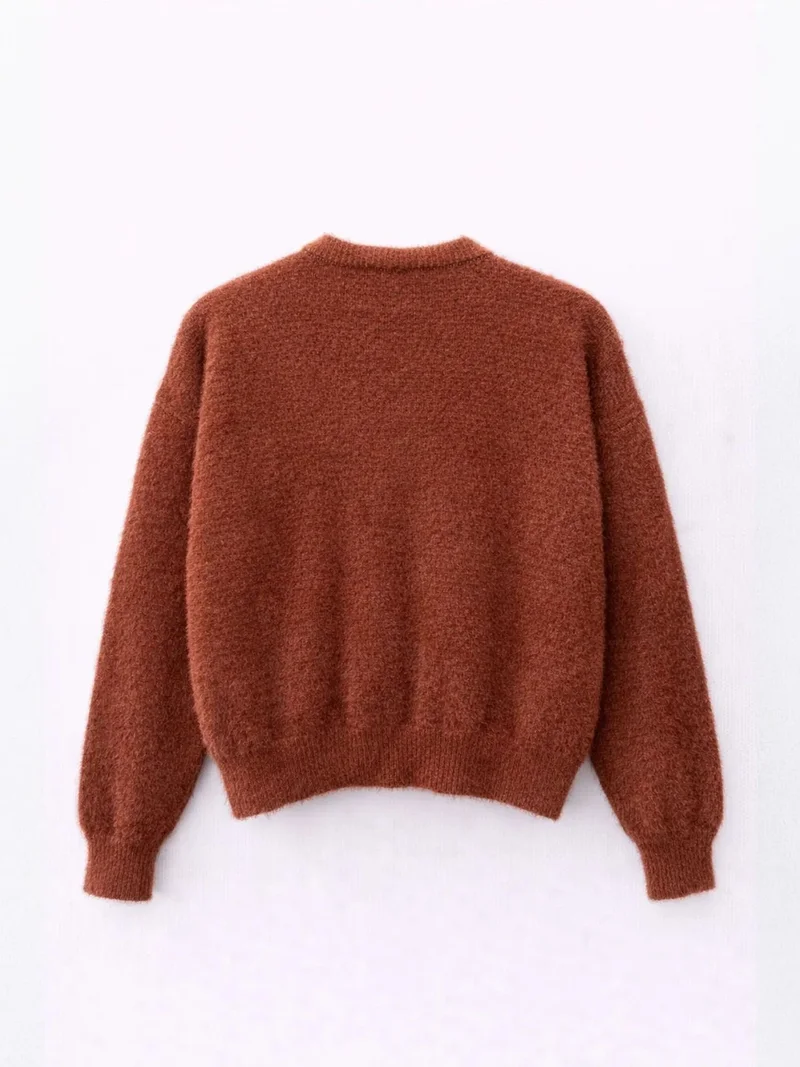 MixRay Coffee Brown Mixray Buttoned Oversize Textured Cardigan for Women | Best Price UAE