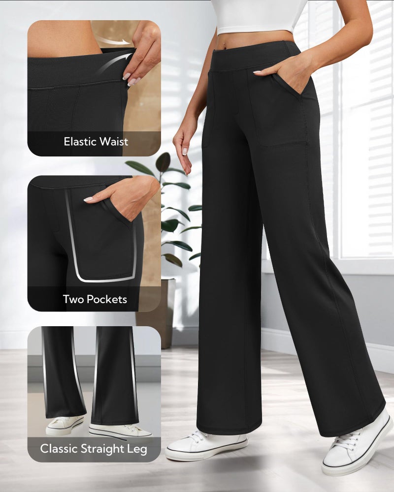 COPYLEAF Wide Leg Pants Woman Yoga Pants with Pockets Stretch Dress Work Pants Casual Lounge Sweatpants(Black XL) - Image 5