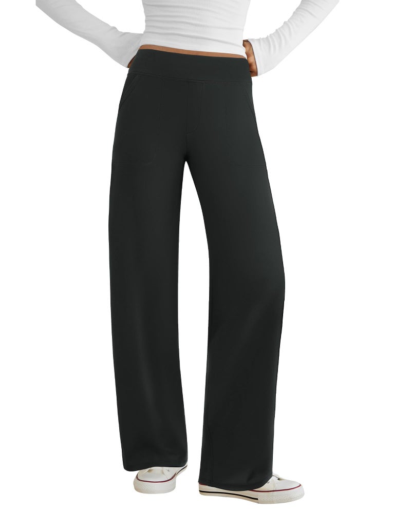 COPYLEAF Wide Leg Pants Woman Yoga Pants with Pockets Stretch Dress Work Pants Casual Lounge Sweatpants(Black XL) - Image 1