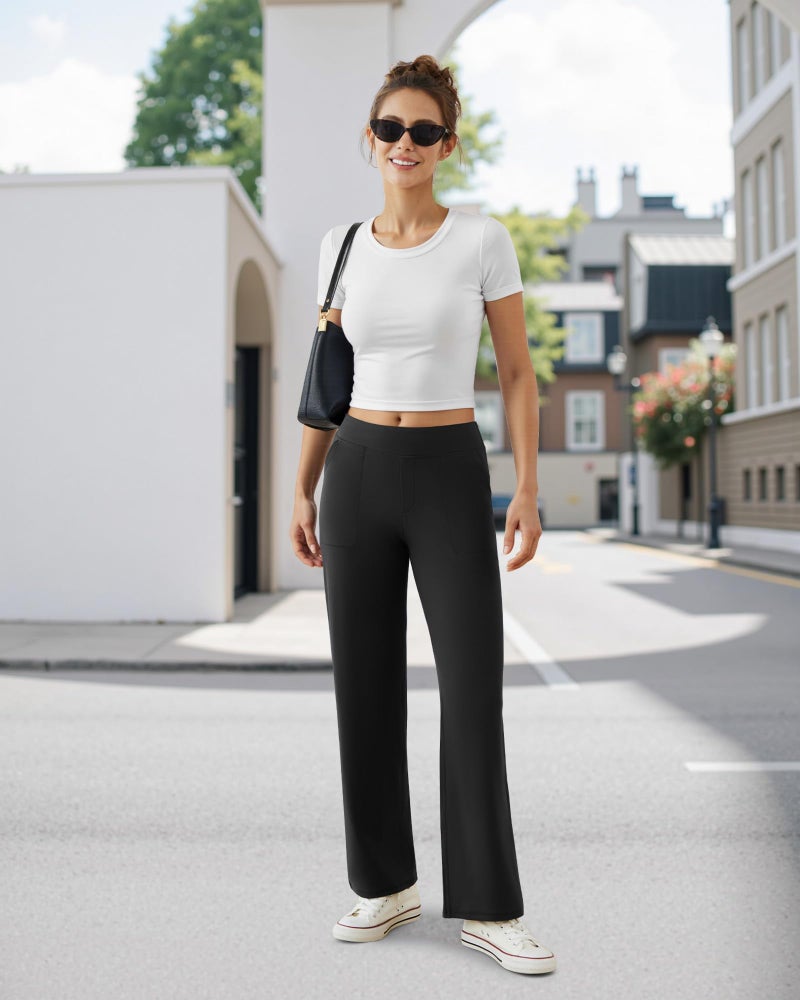 COPYLEAF Wide Leg Pants Woman Yoga Pants with Pockets Stretch Dress Work Pants Casual Lounge Sweatpants(Black XL) - Image 4