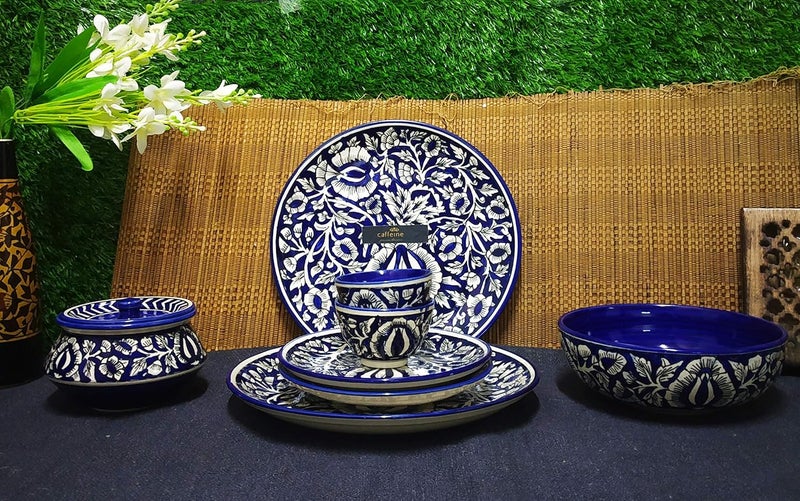 Caffeine Caffeine Ceraamic Handmade Blue Mughal Combo Dinner Set (8 pcs.) - Image 1