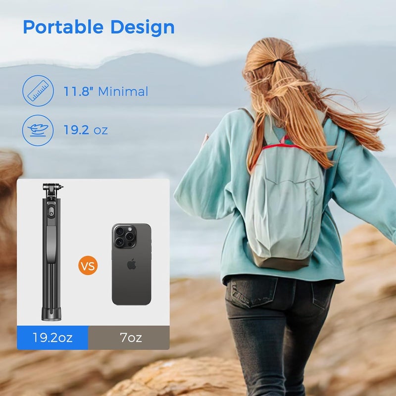 Liphisy Selfie Stick Travel Tripod for Cell Phone with Remote Control and Phone Holder, Extendable Selfie Stick for iPhone, iPhone Tripod for Video Recording, 72 Inch, Black - Image 5