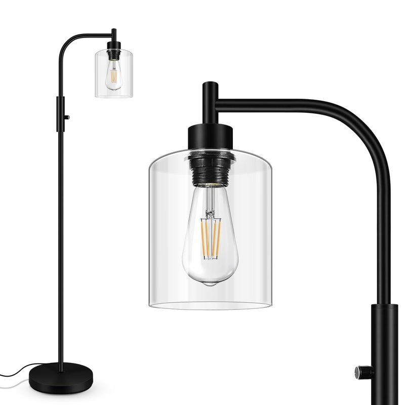 BoostArea Dimmable Floor Lamp, Standing Lamp with Glass Lampshade, 6W LED Bulb Included, Modern Standing Lamp, Bright LED Lamp for Living Room and Bedroom, Office - Image 1