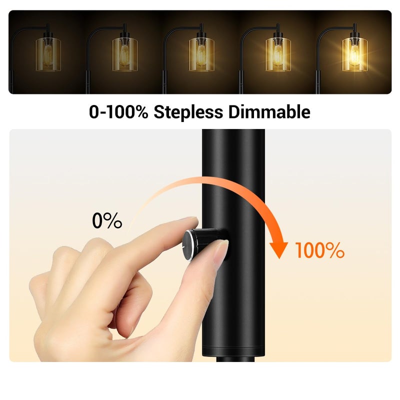BoostArea Dimmable Floor Lamp, Standing Lamp with Glass Lampshade, 6W LED Bulb Included, Modern Standing Lamp, Bright LED Lamp for Living Room and Bedroom, Office - Image 2