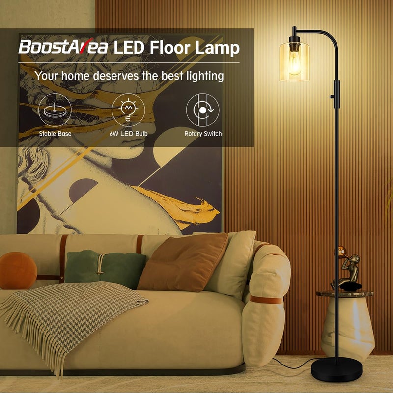 BoostArea Dimmable Floor Lamp, Standing Lamp with Glass Lampshade, 6W LED Bulb Included, Modern Standing Lamp, Bright LED Lamp for Living Room and Bedroom, Office - Image 3