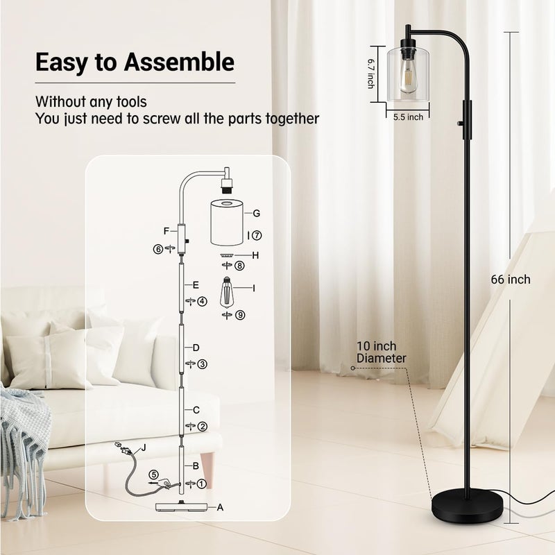BoostArea Dimmable Floor Lamp, Standing Lamp with Glass Lampshade, 6W LED Bulb Included, Modern Standing Lamp, Bright LED Lamp for Living Room and Bedroom, Office - Image 4