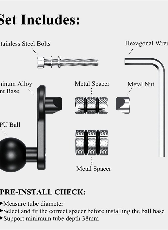 BRCOVAN Aluminum Alloy Motorcycle Fork Stem Mount Base with 1'' TPU Ball for Stem Tube 12mm to 25.4mm in Diameter, Compatible with RAM Mounts B Size 1 Inch Ball Double Socket Arm - Image 1