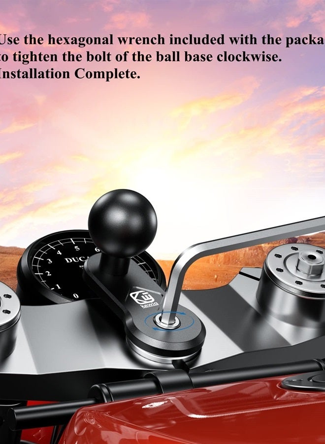 BRCOVAN Aluminum Alloy Motorcycle Fork Stem Mount Base with 1'' TPU Ball for Stem Tube 12mm to 25.4mm in Diameter, Compatible with RAM Mounts B Size 1 Inch Ball Double Socket Arm - Image 2