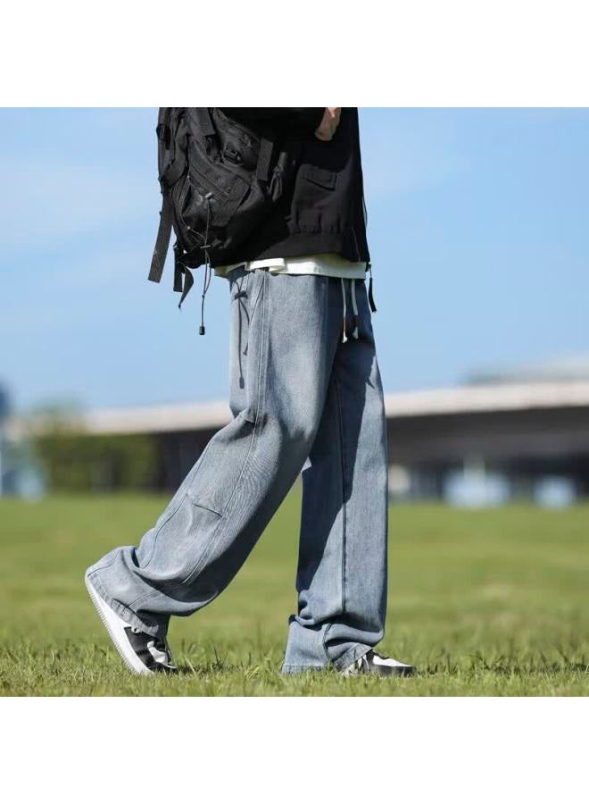 Clor American Style Gradient Denim Jeans Men's Spring Summer Trendy Casual Loose Straight Pants Nzk01 Light Blue S - Image 5