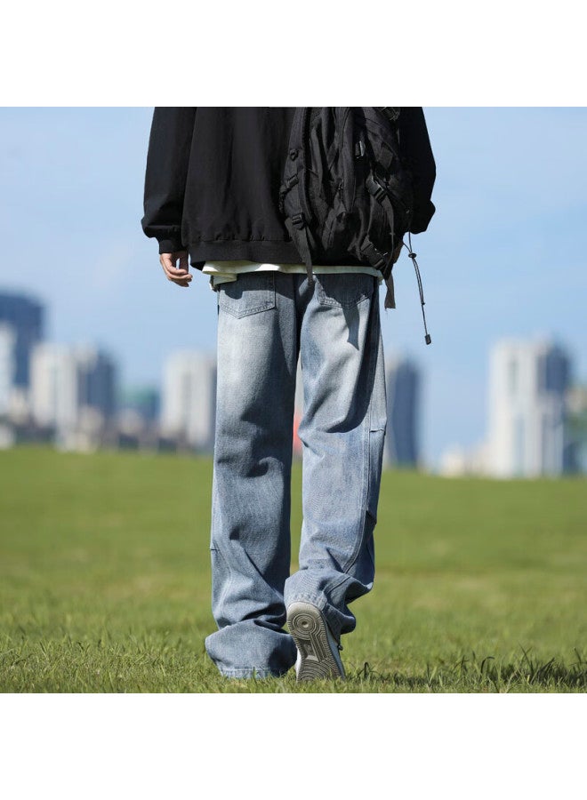 Clor American Style Gradient Denim Jeans Men's Spring Summer Trendy Casual Loose Straight Pants Nzk01 Light Blue S - Image 3