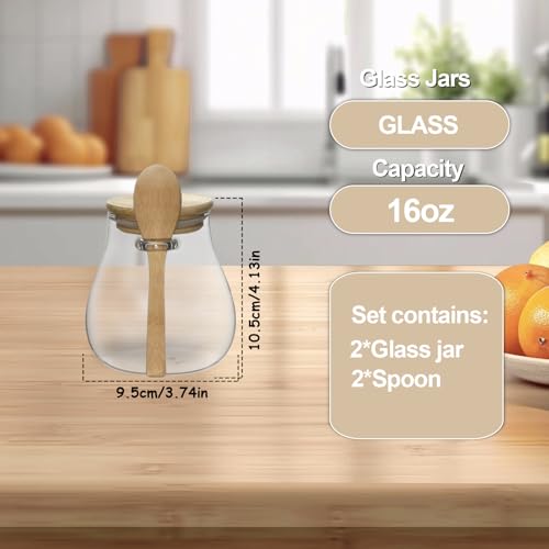 wangsdjy Glass Storage jars with Bamboo Lids and Spoon 16 oz Airtight Storage Containers Glass jarWide MouthLeakProofComes Suitable for Coffee Beans Tea LeavesGrains Dried Fruits Small2PCS - Image 3