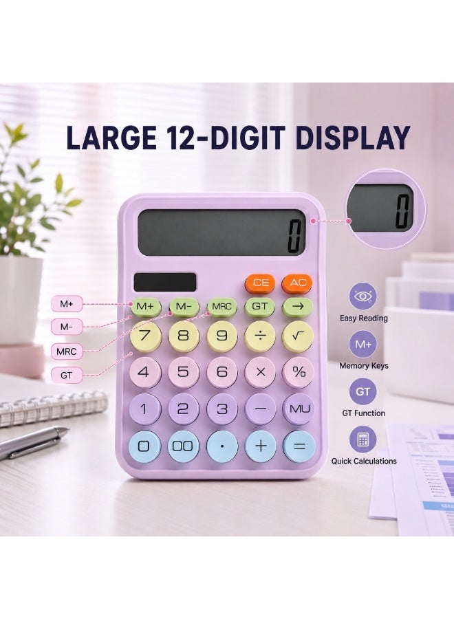Dexin 12 Digit Desktop Calculator Large Display Cute Pastel Calculator for Office School Home Electronic Calculator - Image 2