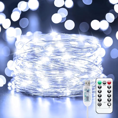 XERGY 33Ft Long 100 Led Silver Wire Fairy String Lights 8 Modes Led String Lights Usb Powered With Remote Control For Diy Home Decoration Christmas, Diwali, Halloween Night, 33 meter - Image 1