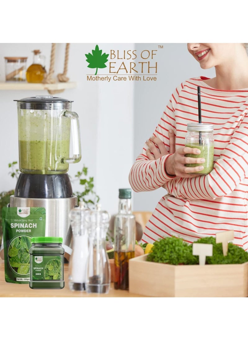 BLISS OF EARTH 300gm Spinach Powder Natural Spray Dried Great For Green shake Palak Paneer & Cooking  - Image 3