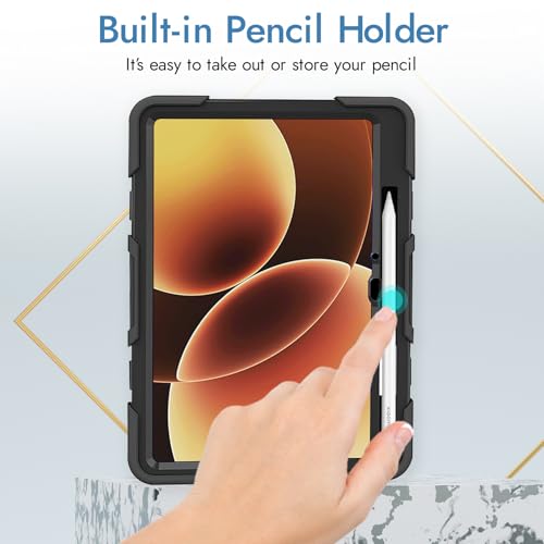 Robustrion Cover for Xiaomi Mi Pad 7 Cover Case 11.2 inch, Armor Shockproof Cover with [Pencil Holder] [Shoulder Strap] and [360 Degree Rotating Ring Stand] for Xiaomi Pad 7 Cover - Black - Image 4