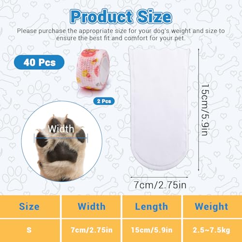 ASTIMESA 40 Pieces Waterproof Disposable Dog Booties Protector, Small Dog Feet Covers with Adjustable Self-Adhesive Bandage, Disposable Dog Shoes Boots for Indoor and Outdoor Use Paw Protection (S) - Image 2