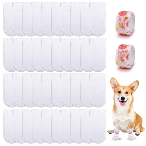 ASTIMESA 40 Pieces Waterproof Disposable Dog Booties Protector, Small Dog Feet Covers with Adjustable Self-Adhesive Bandage, Disposable Dog Shoes Boots for Indoor and Outdoor Use Paw Protection (S) - Image 1