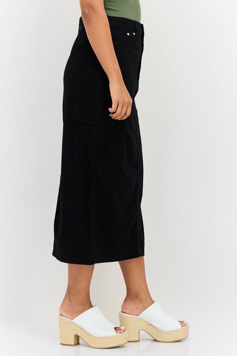 Threadbare Women Solid Denim Midi Skirt, Black - Image 2