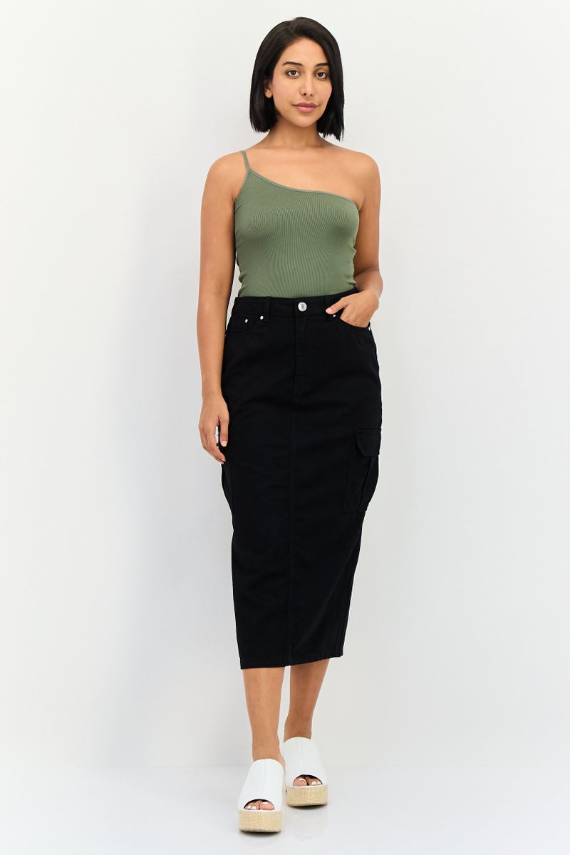 Threadbare Women Solid Denim Midi Skirt, Black - Image 4