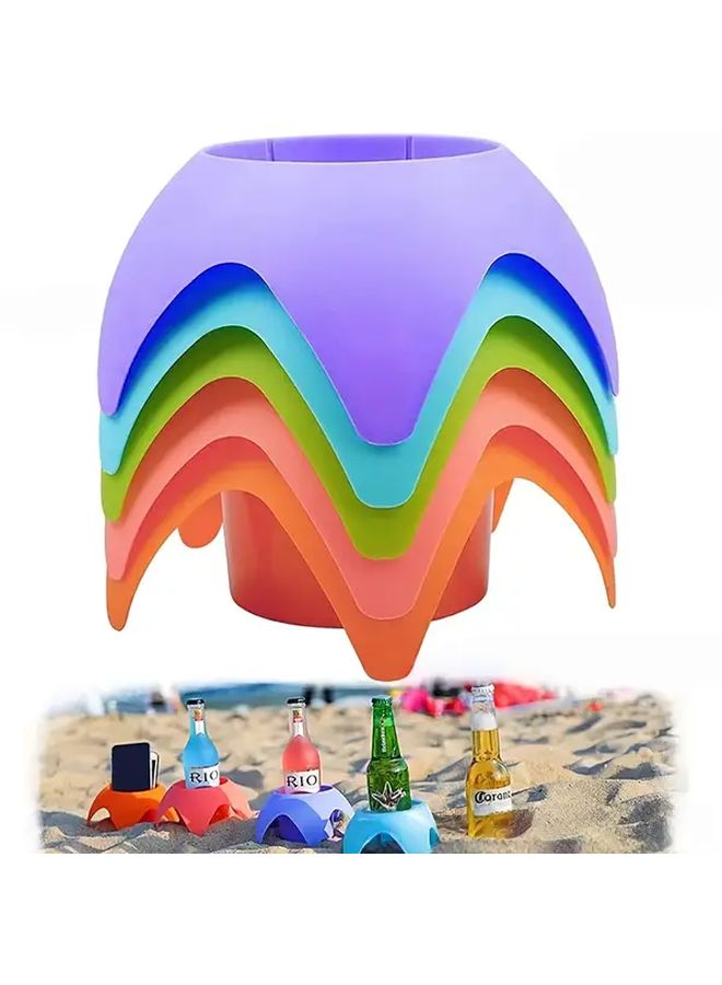 3pcs Portable Beach Wine Cup Stand With Storage Tray And Phone Shelf In Purple Blue Orange - Image 1