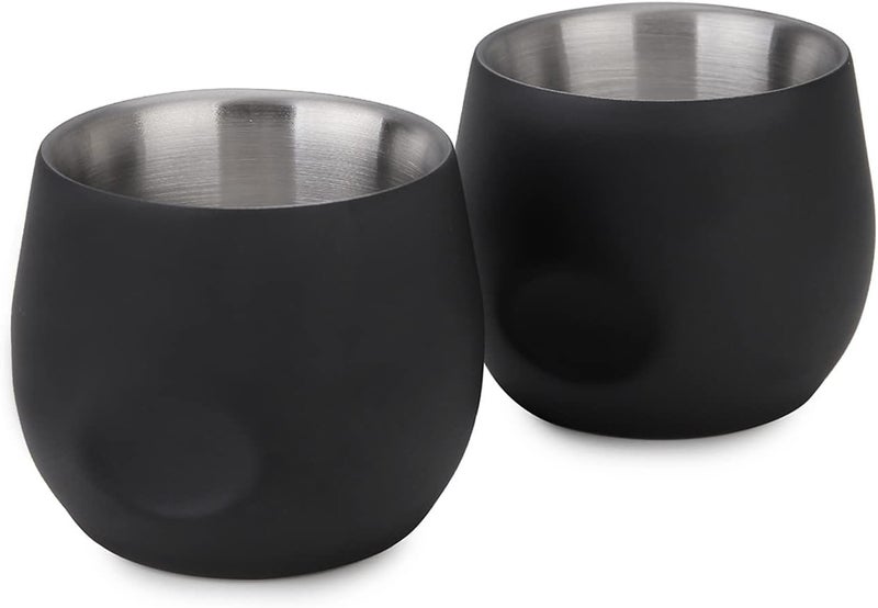 Kitchenexus Stainless Steel Espresso Cups 2 pcs Set, Double Wall Insulated Unbreakable Small Cup for Outdoor Events Picnics Party (Black-Large-6 OZ) - Image 1