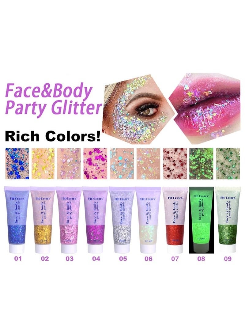 Fit Colors 2pcs Body Glitter, Mermaid Sequins Liquid Holographic Glitter Gel, Chunky Glitter Face Eye Lip Hair Nail Festival Makeup, Sparkling Body Glitter Gel for Women, RED & Green - Image 2