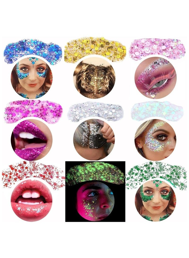 Fit Colors 2pcs Body Glitter, Mermaid Sequins Liquid Holographic Glitter Gel, Chunky Glitter Face Eye Lip Hair Nail Festival Makeup, Sparkling Body Glitter Gel for Women, RED & Green - Image 4